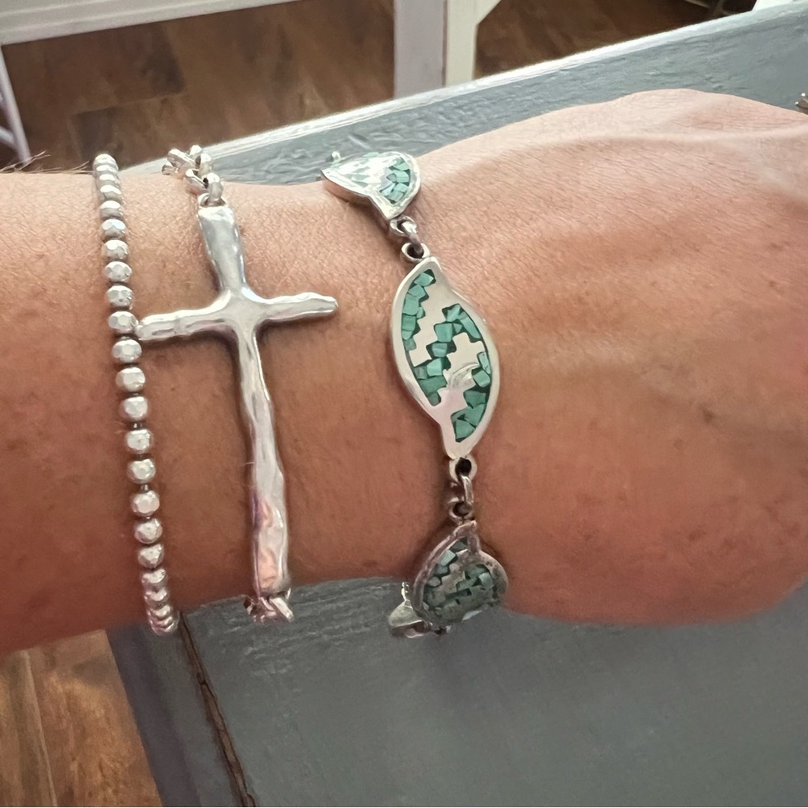 Taxco Mexico 925 Sterling Silver Turquoise Inlay Bracelet 129$
